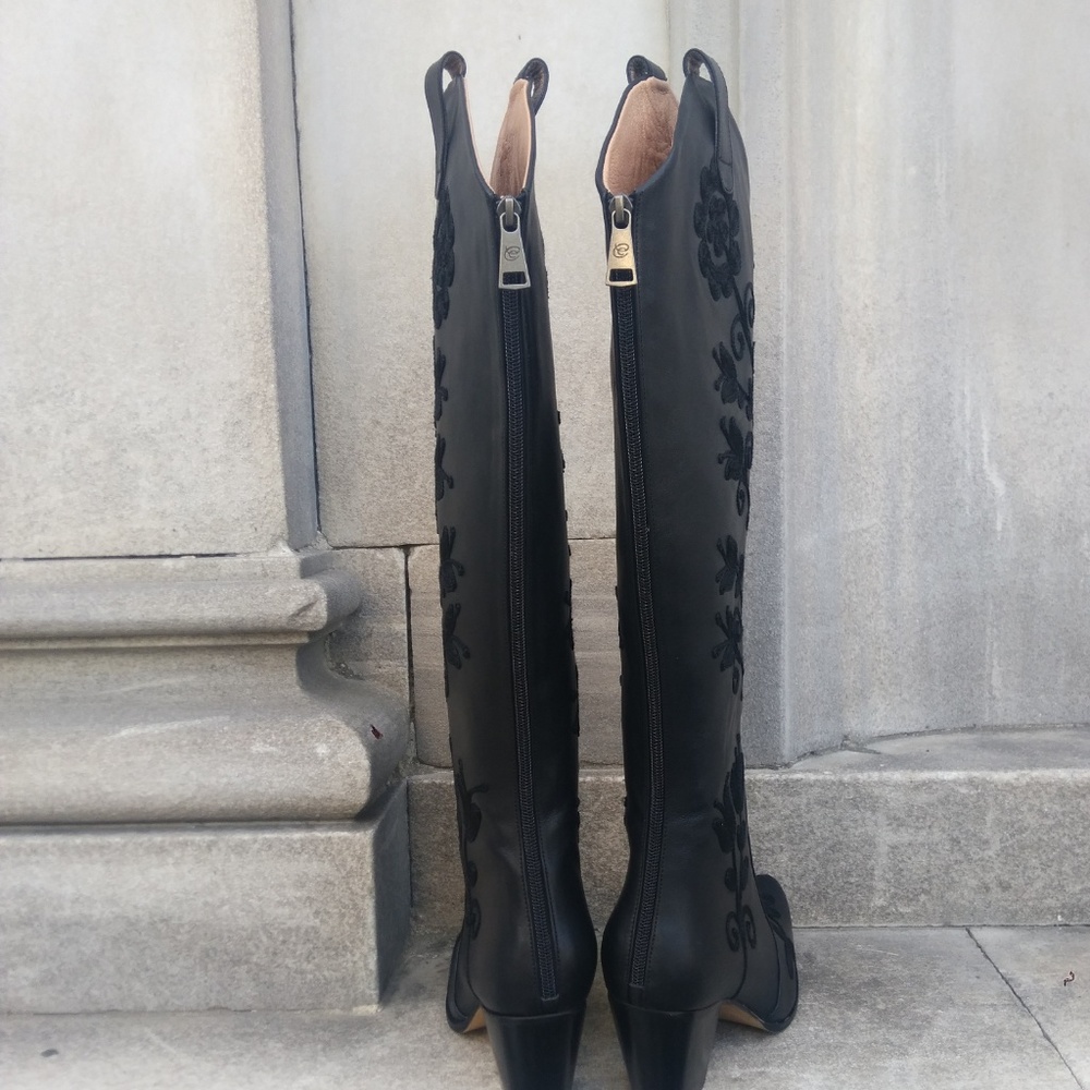 Black Embroidered Western Cowboy Boots, Custom Mad - Picture 3 of 6